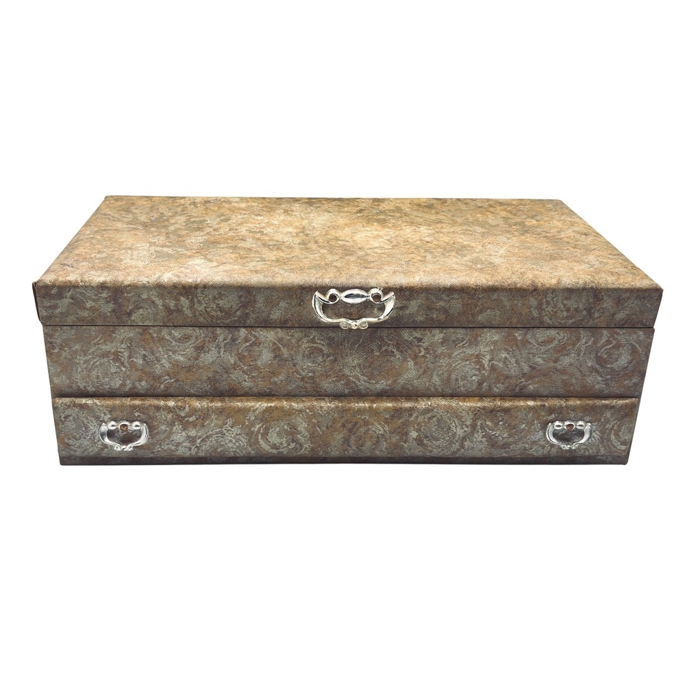 Vintage Buxton Gold Floral Brocade Jewelry Box Large Made in USA MCM Organizer